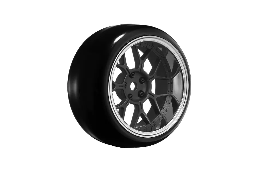 Louise 1.9&amp;quot; Drift Tyres on Multi Spoke Matte Black and Silver Rims 4Pcs - Glued Wheels image 1