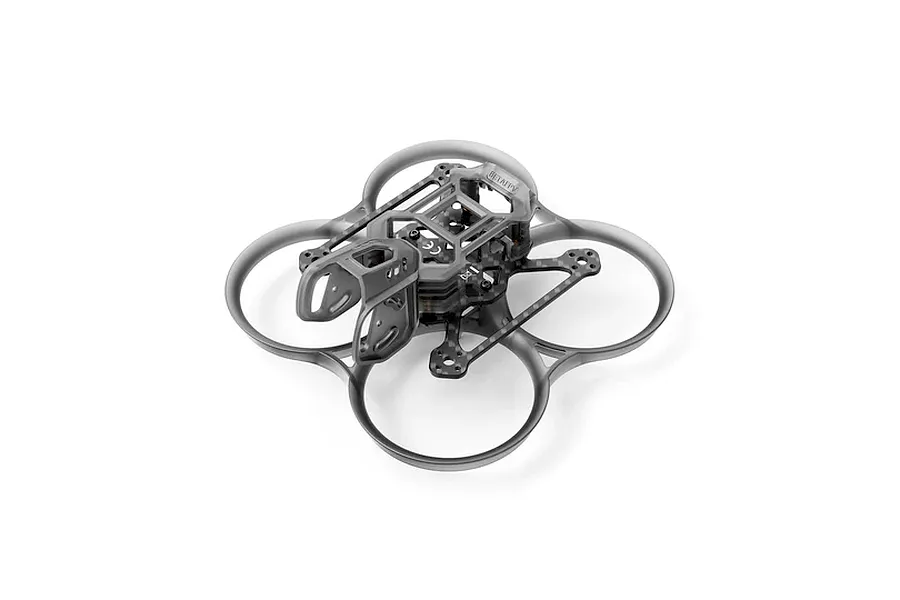 BetaFPV Pavo20 drone frame in black, featuring a carbon fiber structure and integrated propeller ducts.