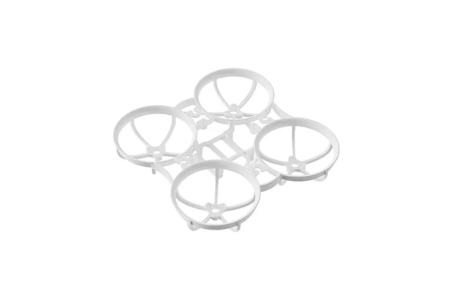 A white BetaFPV Meteor65 Pro II drone frame featuring four propeller ducts and a central mounting platform.