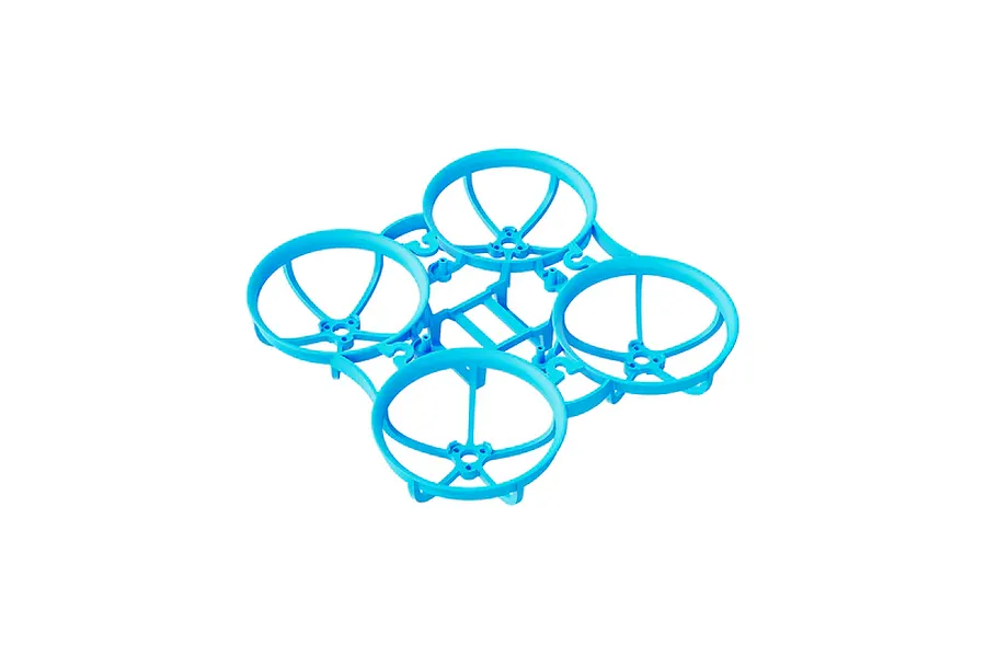 A light blue BetaFPV Meteor65 Pro II drone frame featuring four integrated propeller guards and a central mounting platform.