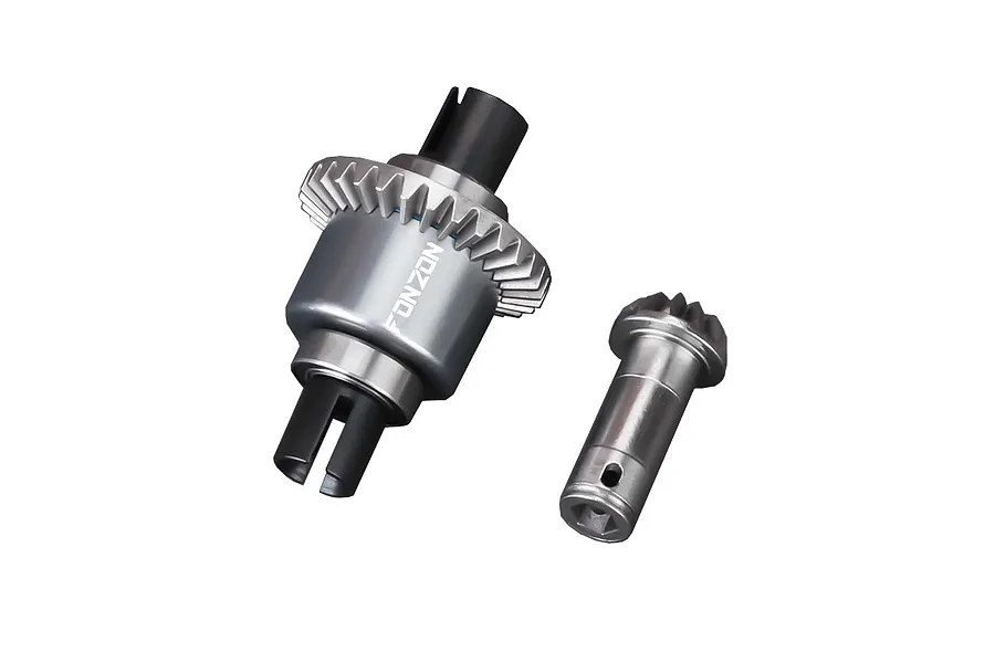 FONZON metal differential assembly with a 30T gear and a separate 12T input pinion gear for RC vehicles.