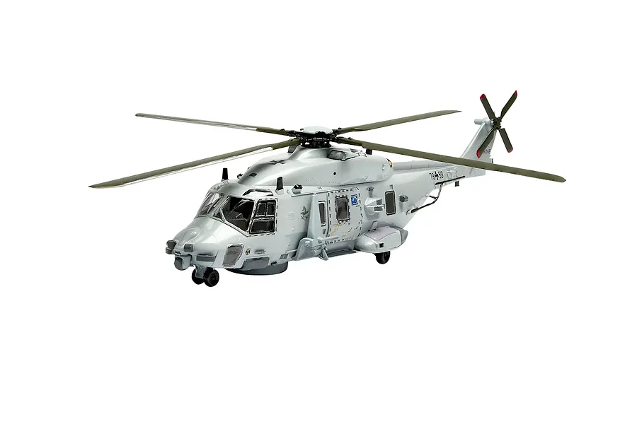 A fully assembled and painted 1/72 scale plastic model of a German Navy NH90 NFH helicopter, shown against a plain white background.