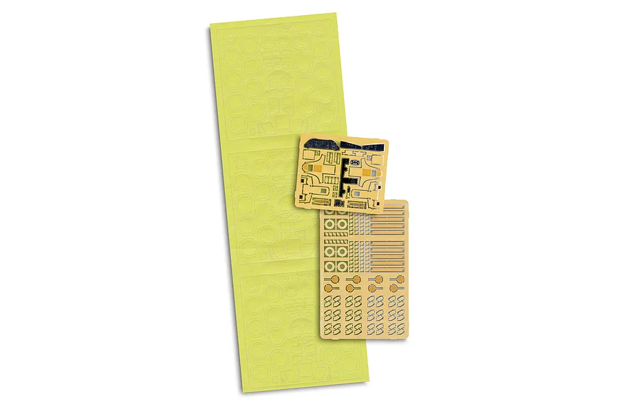 A set of photo-etched metal detail parts and yellow masking sheets for the Revell 1/72 Boeing NB-52 Stratofortress and X-15 model kit.