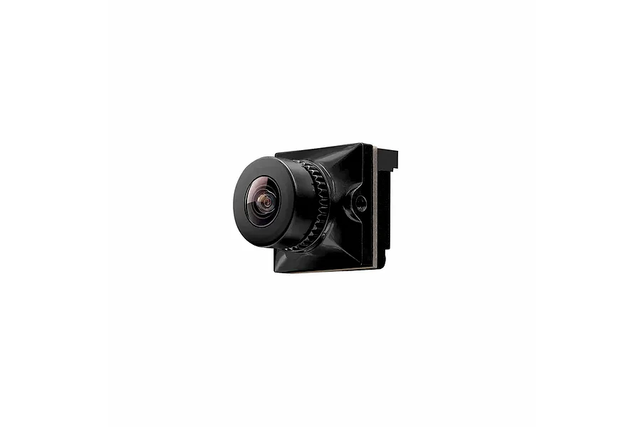 CaddxFPV Ratel 2 analog FPV camera in black, featuring a wide-angle lens and a compact square housing.