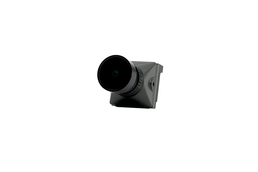 CaddxFPV Ratel Pro analog FPV camera featuring a black housing and a prominent circular lens, isolated against a black background.