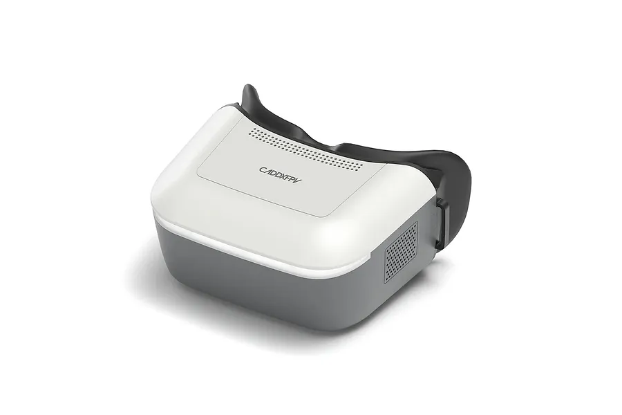 CaddxFPV Walksnail Ascent HD FPV goggles in white and grey, featuring a sleek design with ventilation ports and the CaddxFPV logo.