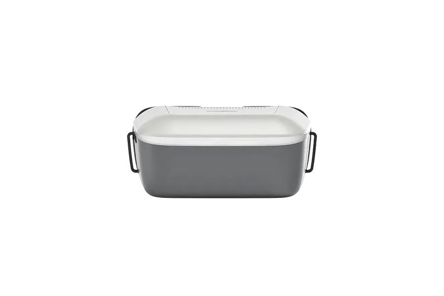 Front view of the CaddxFPV Walksnail Ascent HD FPV Goggles case in a sleek, modern design with a grey base and white top.