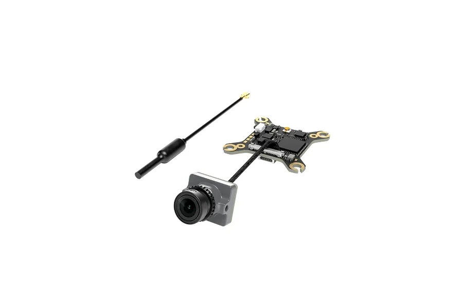 CaddxFPV Walksnail Ascent Lite FPV camera and VTX board with antenna, shown on a black background.