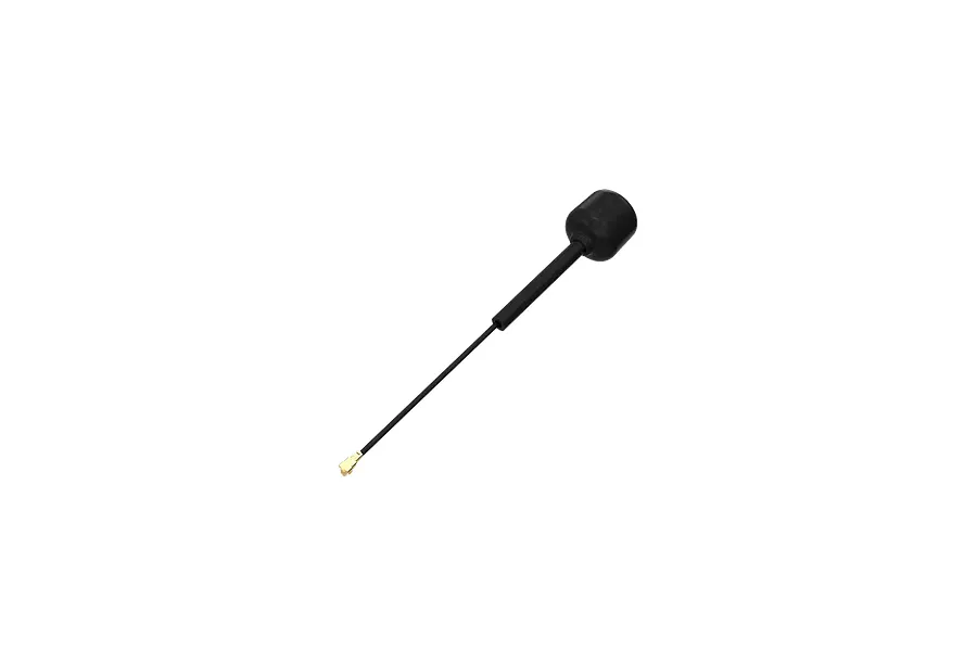 A black Walksnail V2 Avatar VTX antenna with a gold-colored U.FL connector on a black background.