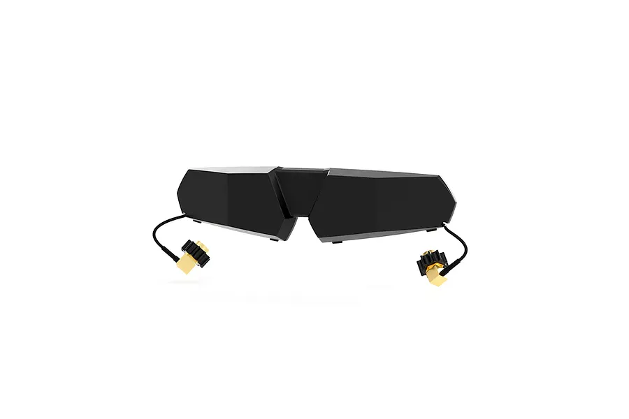CaddxFPV Walksnail patch antenna for Avatar HD Goggles X, featuring a black angular housing with two attached cables and gold-plated connectors.