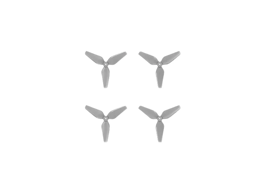 Four grey three-blade propellers arranged in a square grid on a black background.