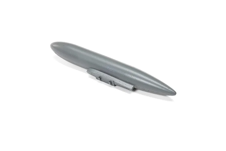 A grey, aerodynamic RC plane external fuel tank accessory on a white background.