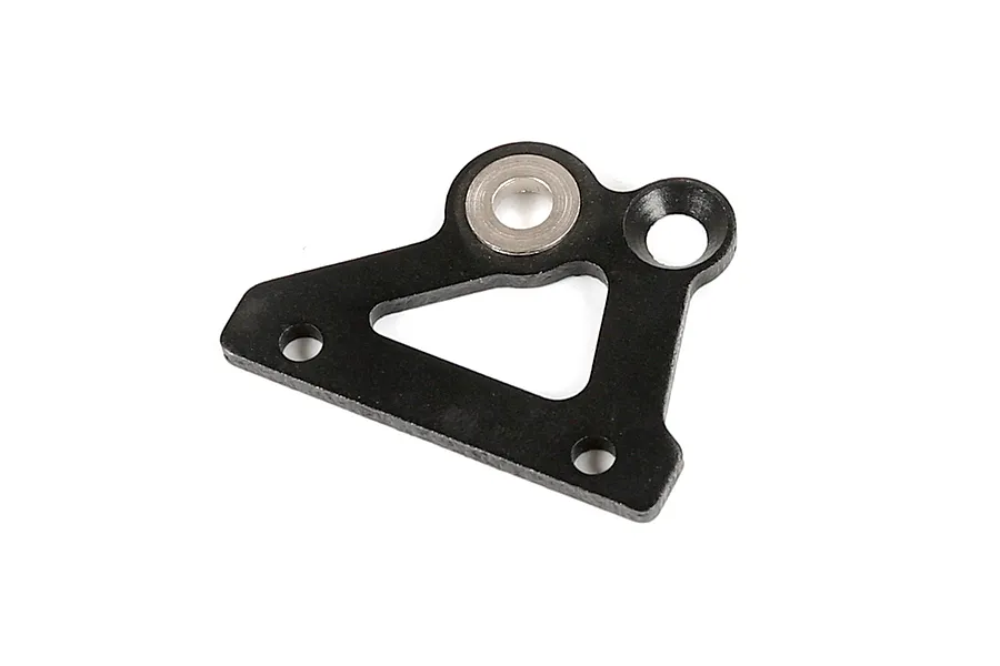 A black Rovan aluminium upper brake plate for RC cars, featuring a triangular shape with mounting holes and a silver metal insert.