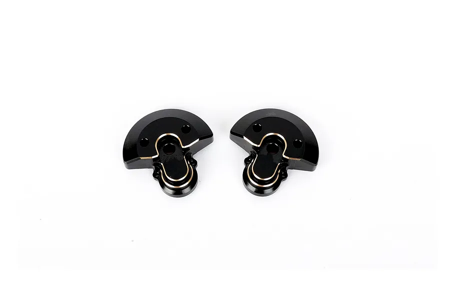 Two RGT black and copper steering mounts for RC cars, shown from a top-down perspective on a white background.