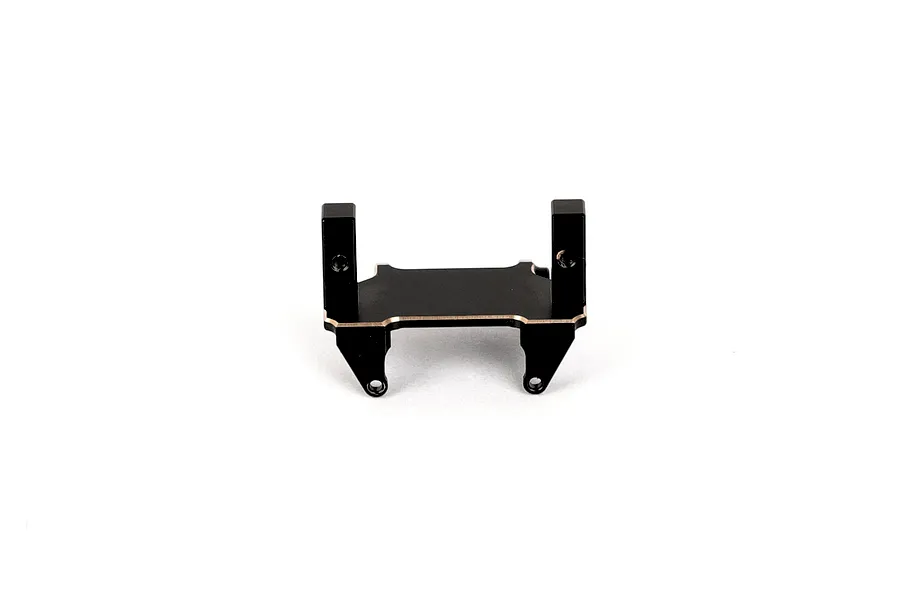 A black metal RC servo mount with copper-coloured edges, viewed from the front against a white background.