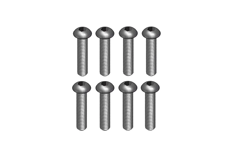 A set of eight RGT 3x14mm button head screws arranged in two rows of four against a white background.
