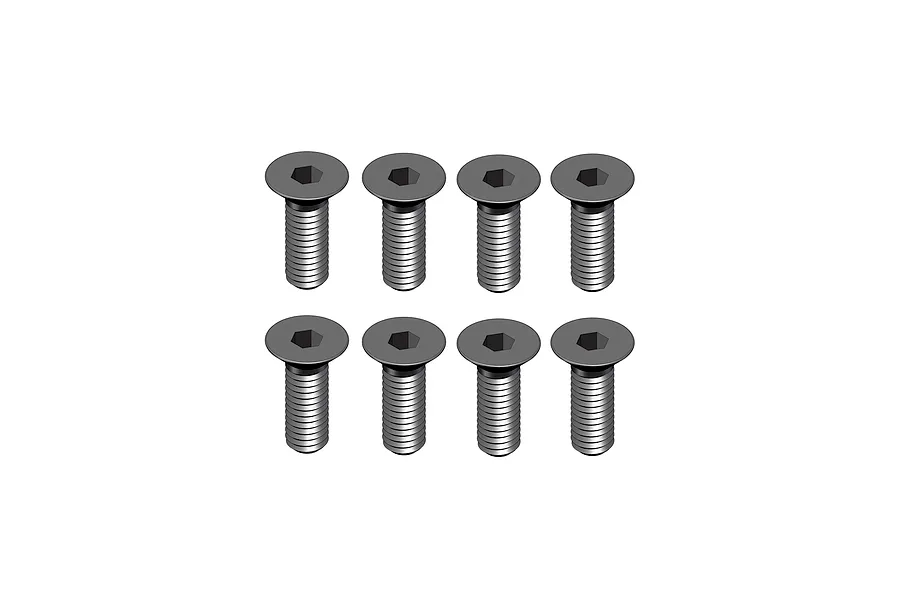 A set of eight RGT 2.5x10mm fine thread countersunk head screws arranged in two rows of four against a white background.