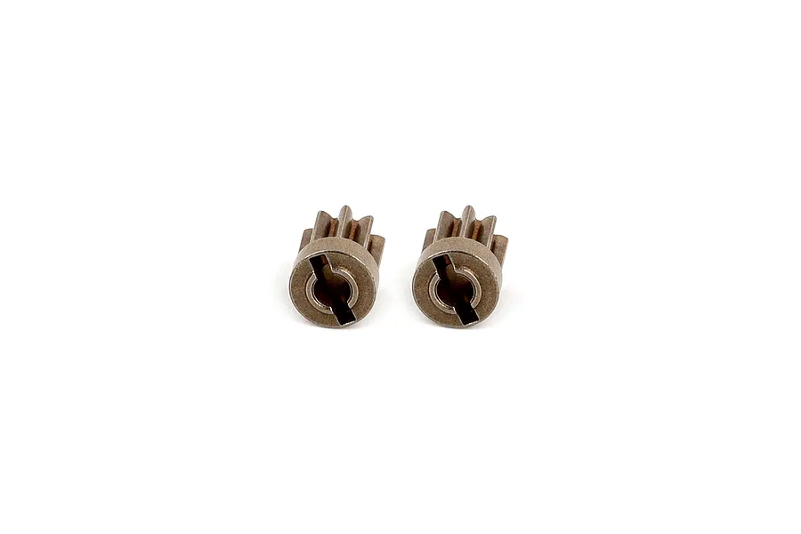 Two RGT 9T metal transmission gears shown side-by-side on a white background.
