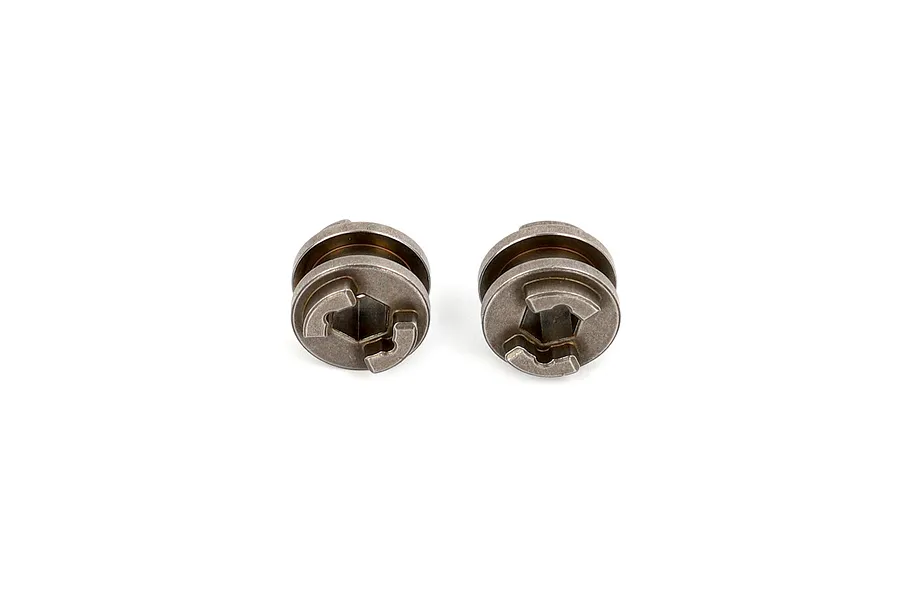 Two RGT metal transmission sliders for RC vehicles, shown from a top-down perspective against a white background.