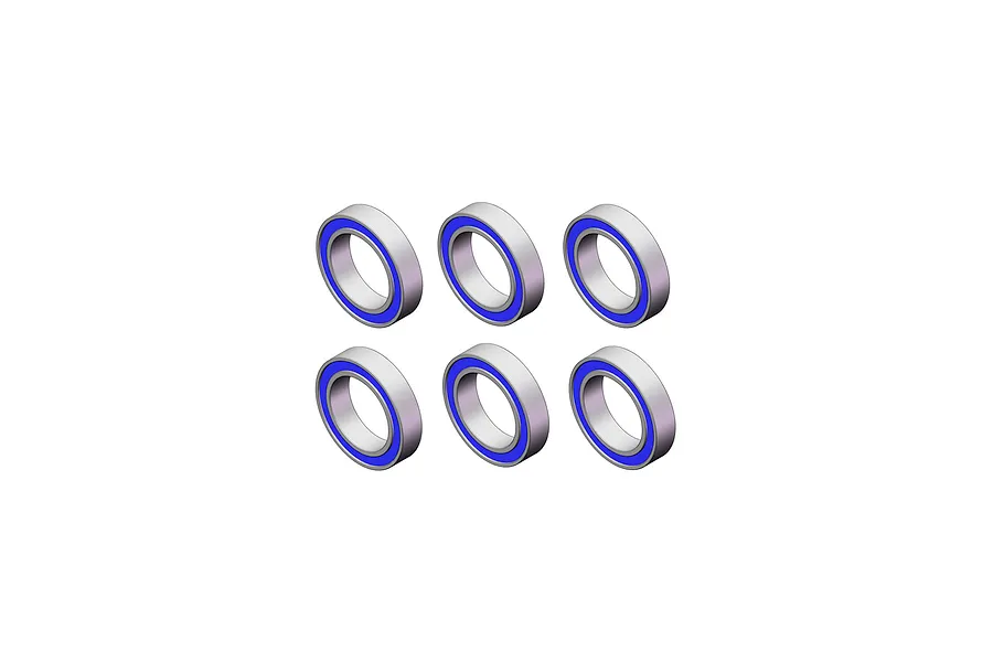 A set of six RGT rubber shielded ball bearings arranged in two rows of three against a plain white background.