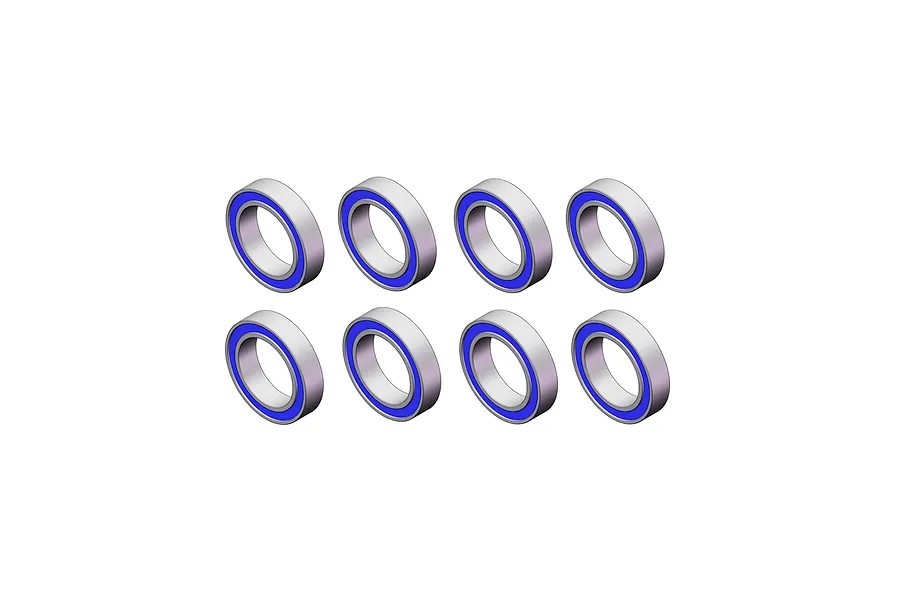 Eight RGT rubber shielded ball bearings arranged in two rows of four against a white background.