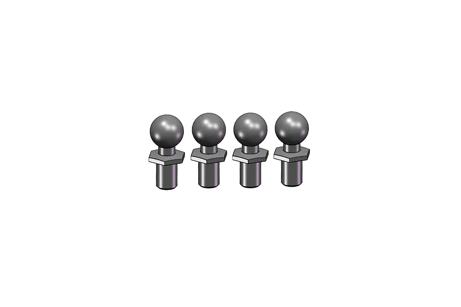 A set of four RGT 4mm ball studs for RC suspension and steering, shown against a plain white background.