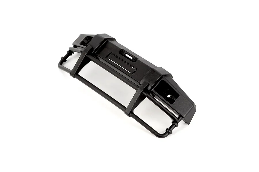 A black plastic front bumper for an RGT RC crawler vehicle, shown from a high angle against a white background.