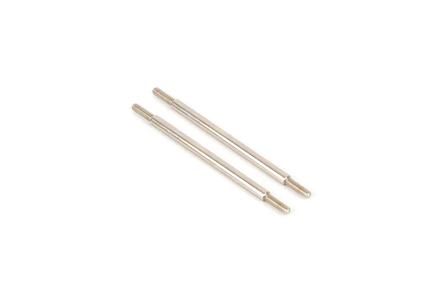 Two silver-coloured metal threaded rods for RC car steering or suspension linkages, isolated on a white background.