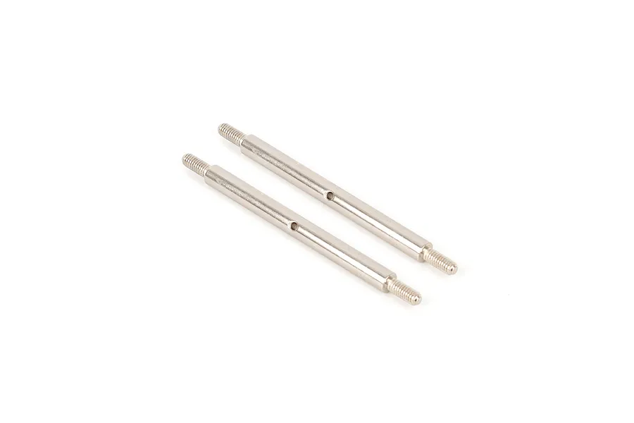 Two silver-coloured metal threaded RC suspension links shown against a plain white background.