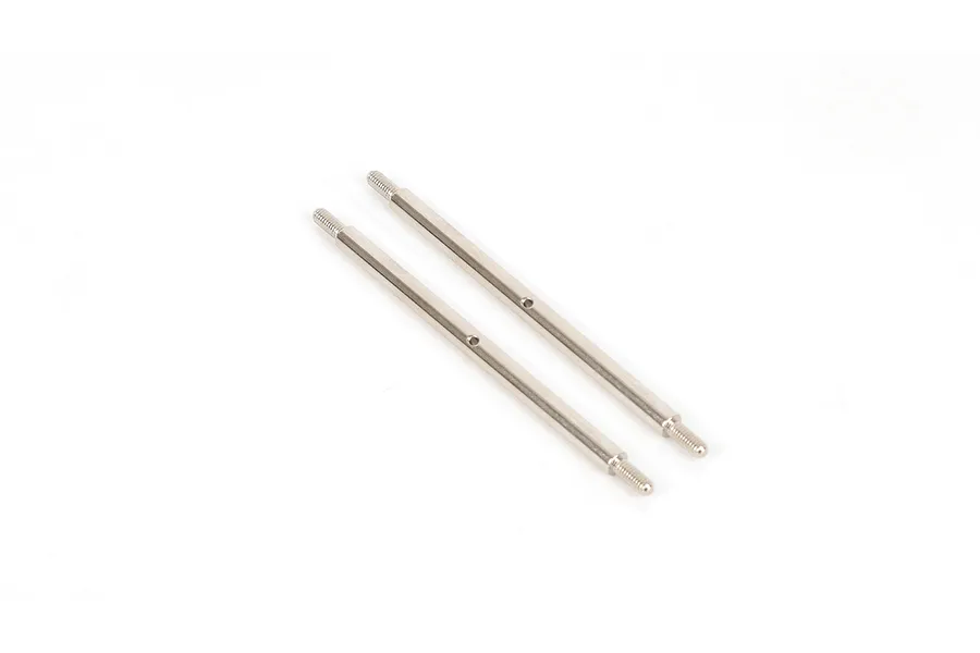 Two silver metal threaded RC suspension links for RGT vehicles on a white background.