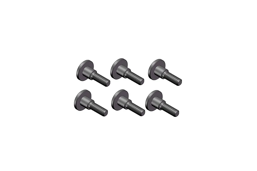 A set of six identical black metal shoulder screws arranged in two rows of three on a white background.