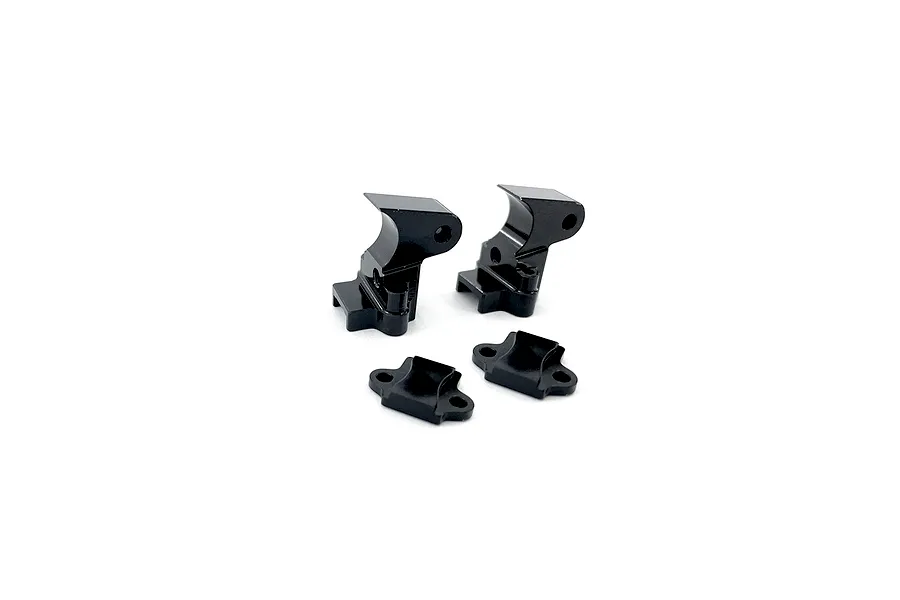 Two black metal spring plate seats and two matching mounting brackets for RGT RC vehicles.
