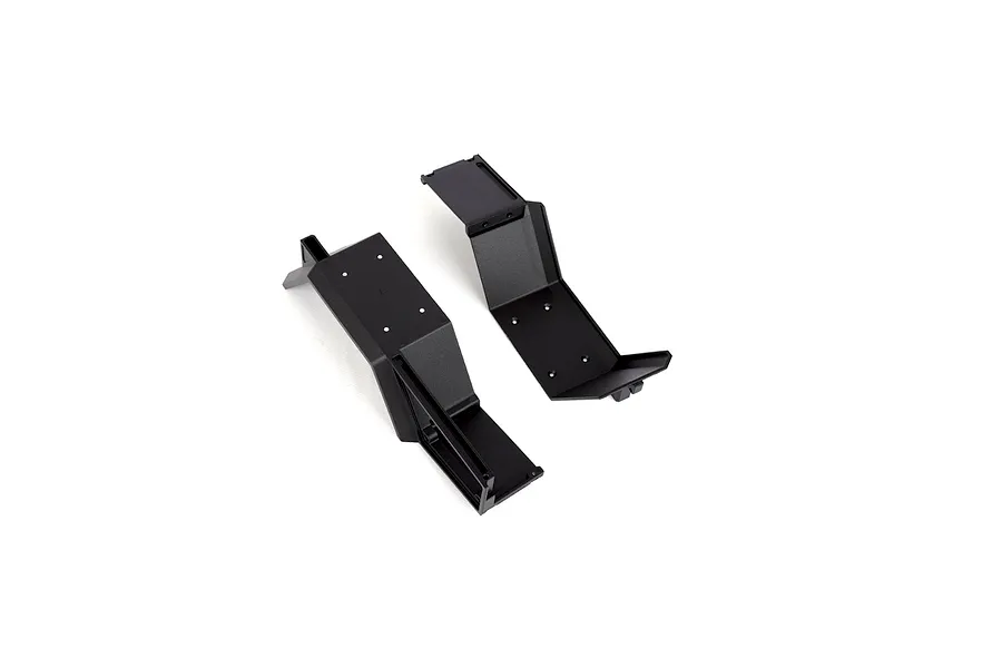 A pair of black plastic rear fender liners for an RC vehicle, shown from an elevated angle against a white background.