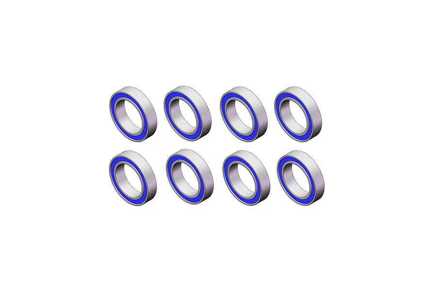 Eight RGT rubber shielded ball bearings arranged in two rows of four against a white background.