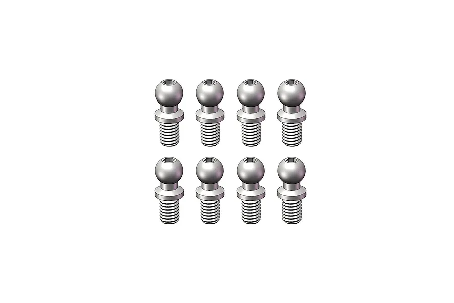 A set of eight silver-coloured metal ball studs for RC cars, arranged in two rows of four against a plain white background.