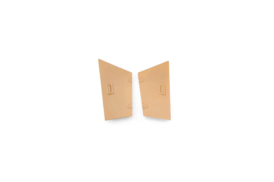 Two yellow plastic fender plates for an RC vehicle, featuring molded hinge and handle details, shown against a plain white background.