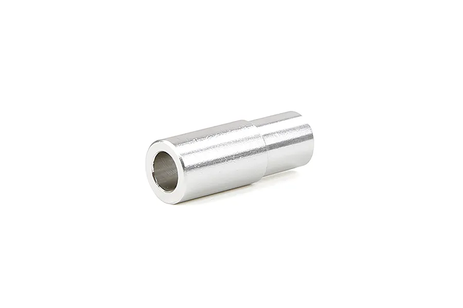 A silver-coloured cylindrical aluminium clutch spacer for RC engines, viewed from an angle against a white background.