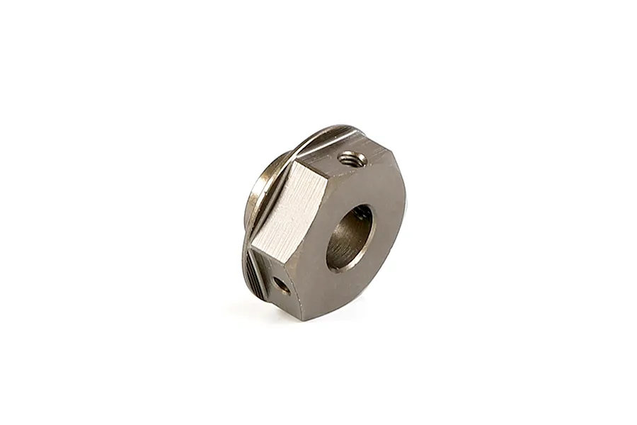 A gunmetal grey Rovan aluminium disc brake hex component for RC vehicles, shown from an angled perspective against a white background.