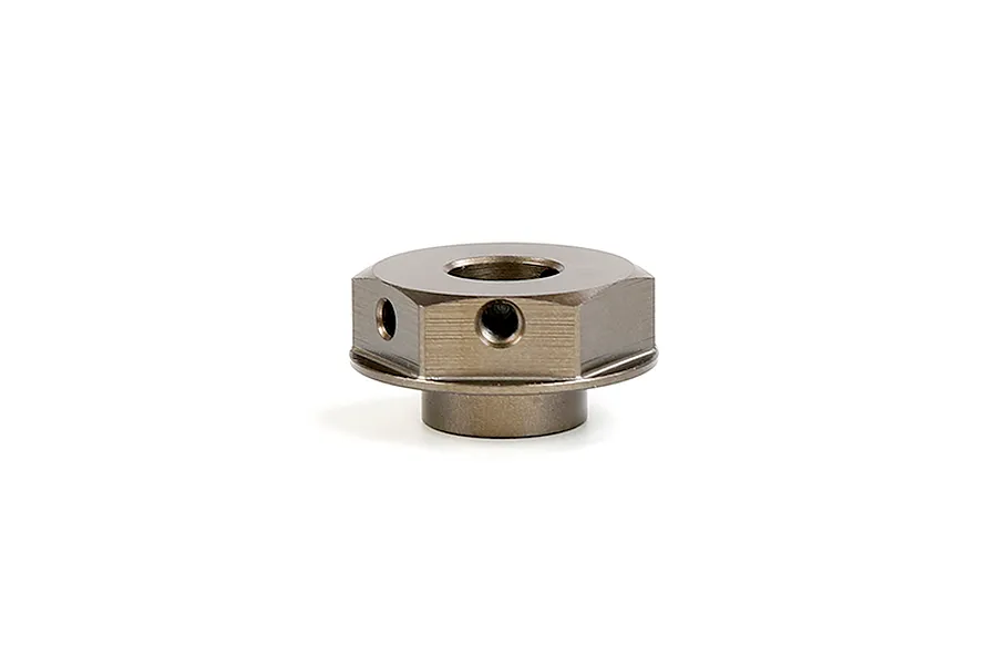 A gunmetal grey Rovan aluminium disc brake hex component for RC vehicles, shown from a side angle against a white background.