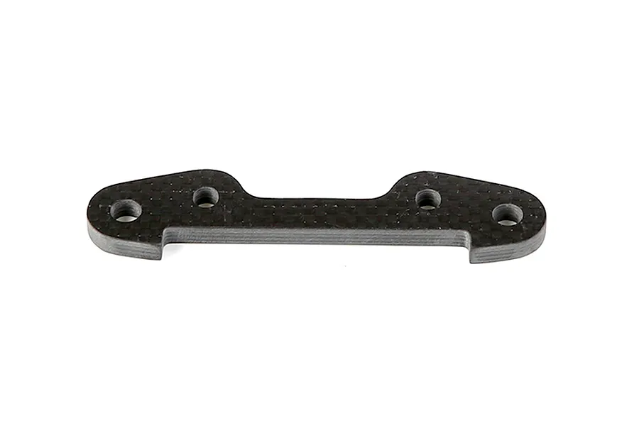 A Rovan carbon fibre front lower suspension arm pin brace for RC cars, featuring a flat, contoured design with four mounting holes.