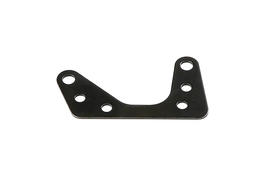 A flat, black metal engine plate with multiple mounting holes, isolated on a white background.