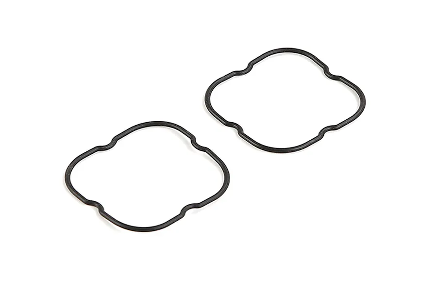 Two black rubber seals with a distinct four-lobed shape, isolated on a white background.