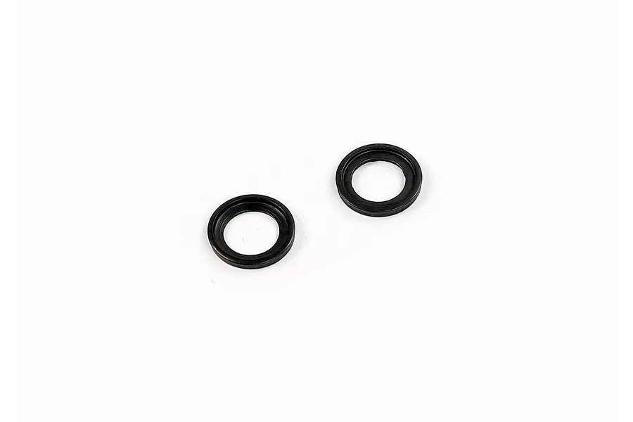 Two small, circular black metal gudgeon pin washers for a Rovan 45cc RC engine.