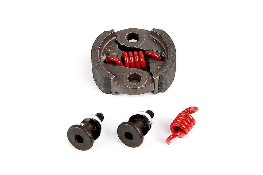 Rovan 8000RPM heavy duty RC clutch set including two clutch shoes, a red spring, two mounting bolts with washers, and an extra red spring.