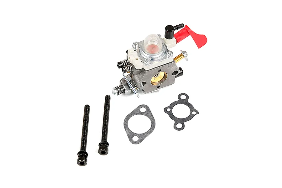 Rovan Walbro WT997 carburettor set including two mounting bolts and two gaskets on a white background.