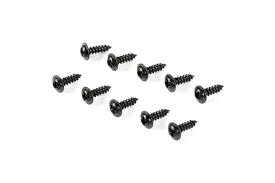 A set of ten black coarse thread button head screws arranged on a plain white background.