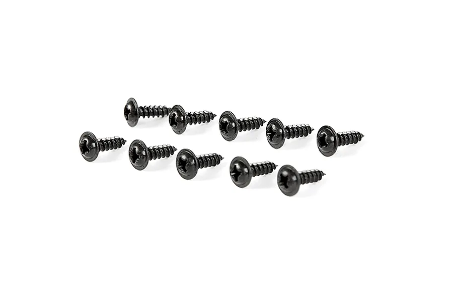 A set of ten black coarse thread button head screws arranged on a white background.