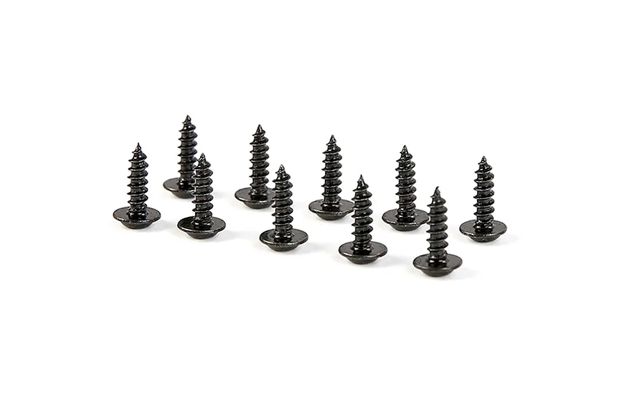 A set of ten black coarse thread button head screws arranged on a white background.