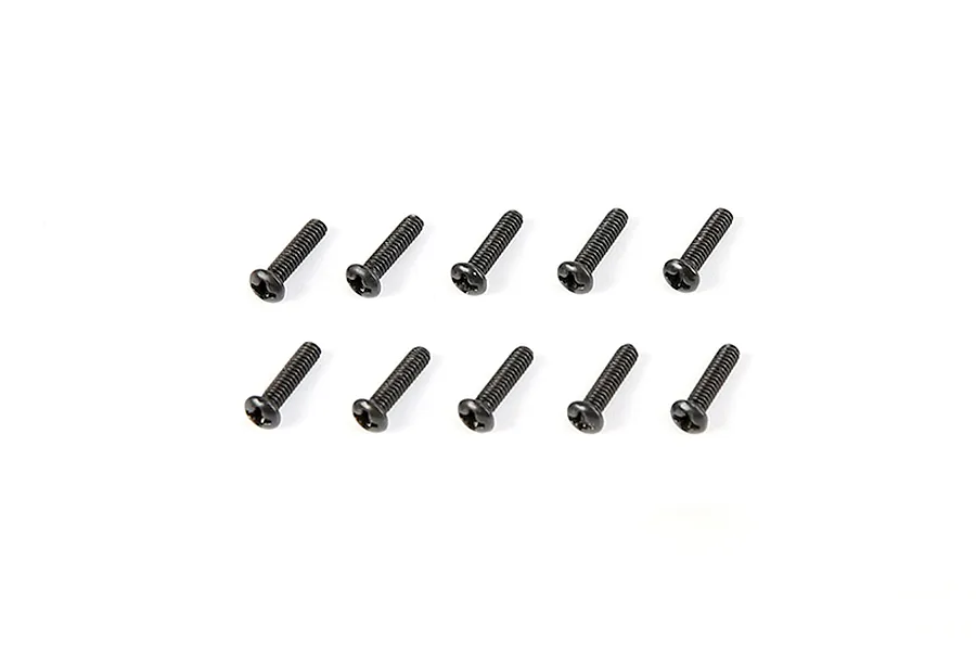 Ten black metal button head screws arranged in two rows of five against a white background.