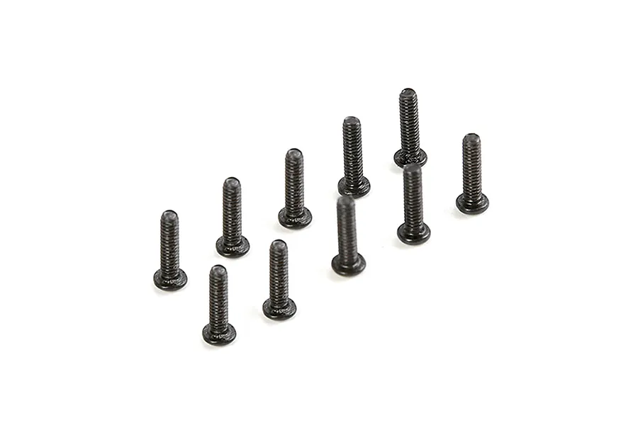 A set of ten black metal button head screws arranged in a grid on a white background.
